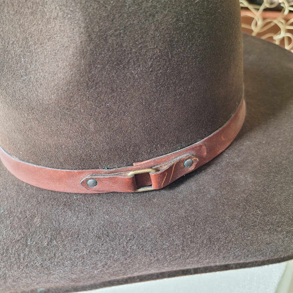 Brown Drifter Hat with Gold Interior Genuine Leather Size 58- 7 1/8 - Picture 3 of 8